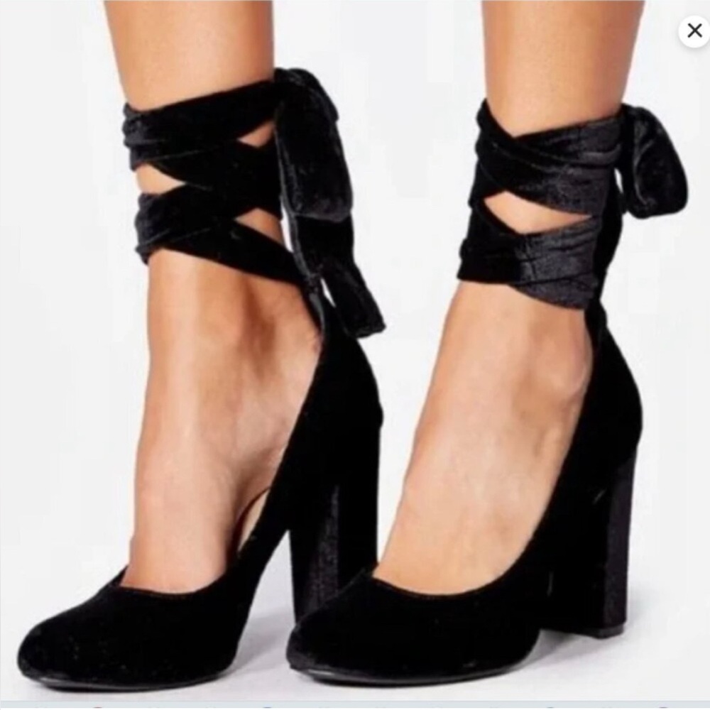 Lace up velvet heels